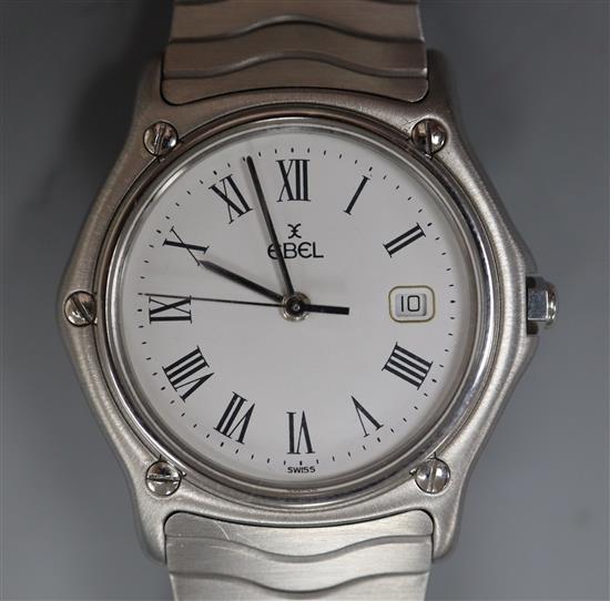 A stainless steel Ebel quartz mid size wrist watch, no box or paperwork, case diameter 33mm excluding winding crown.